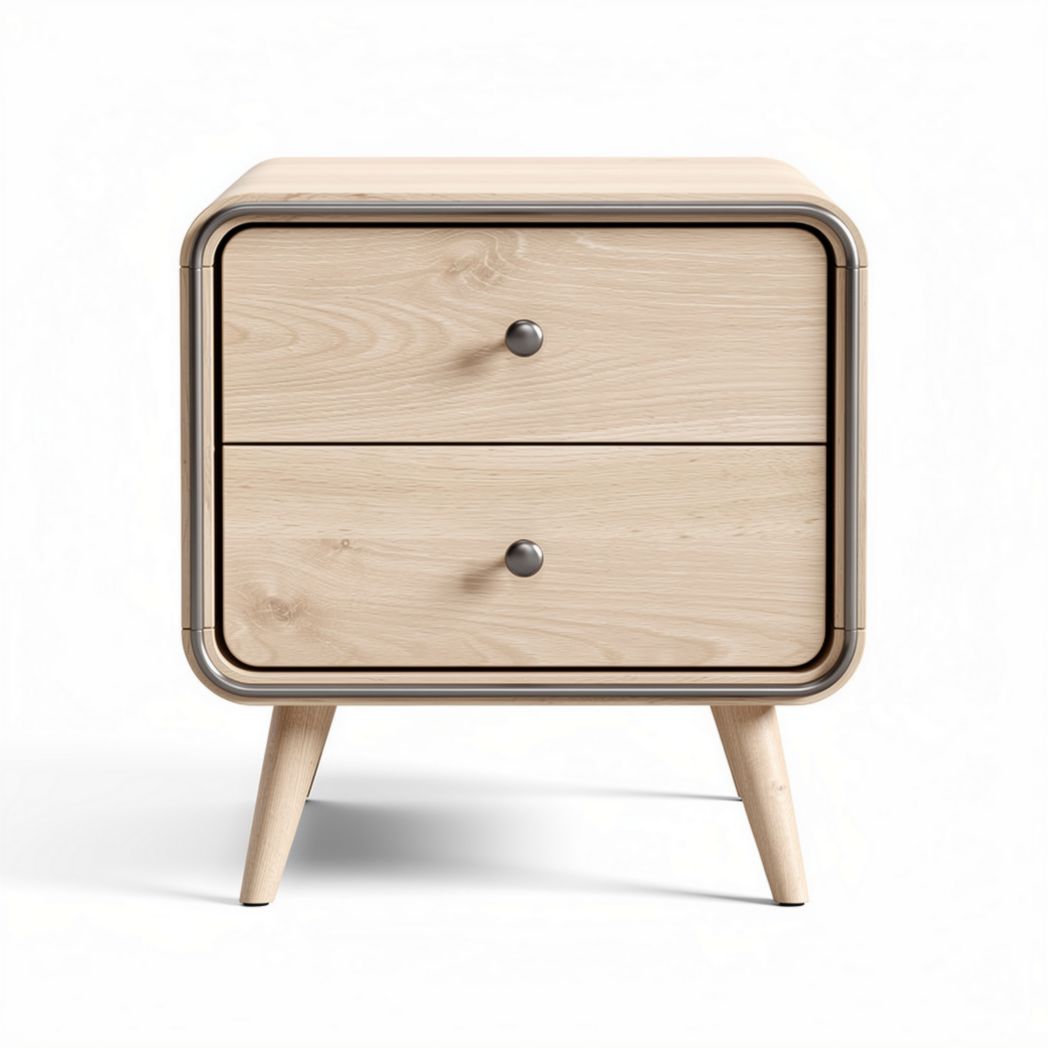 Houten nachtkastje met twee lades en afmetingen van 50 x 40 x 45cm