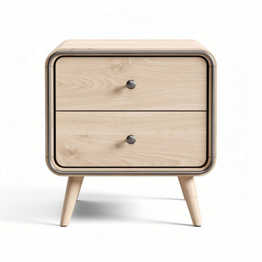 Houten nachtkastje met twee lades en afmetingen van 50 x 40 x 45cm