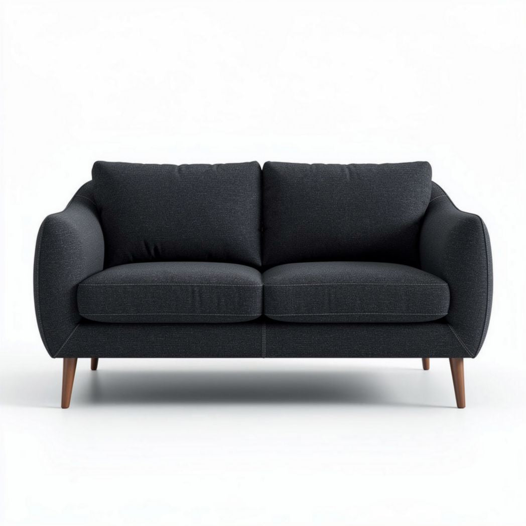 Leren bank van 180 x 90 x 80cm in donkergrijze kleur met houten poten