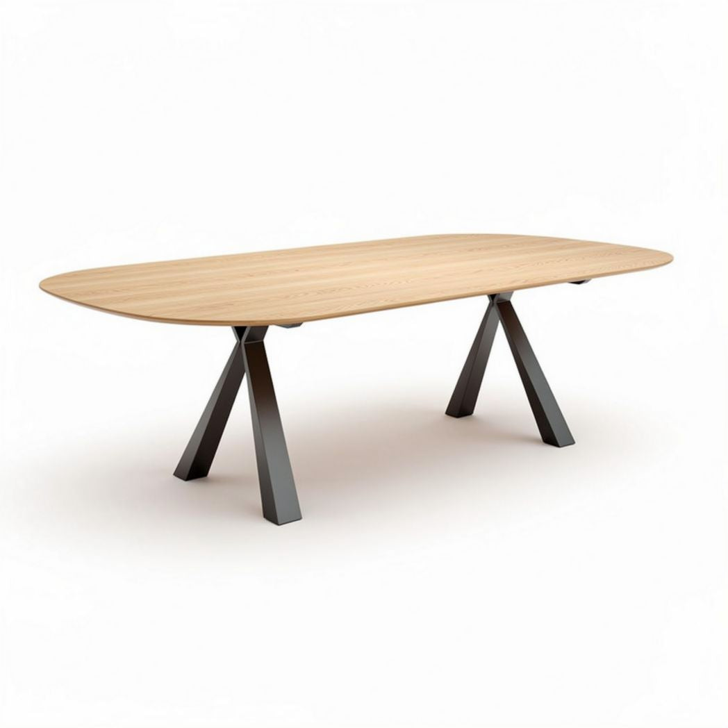 Eettafel van hout met metalen onderstel 200 x 100 x 75cm naturel kleur