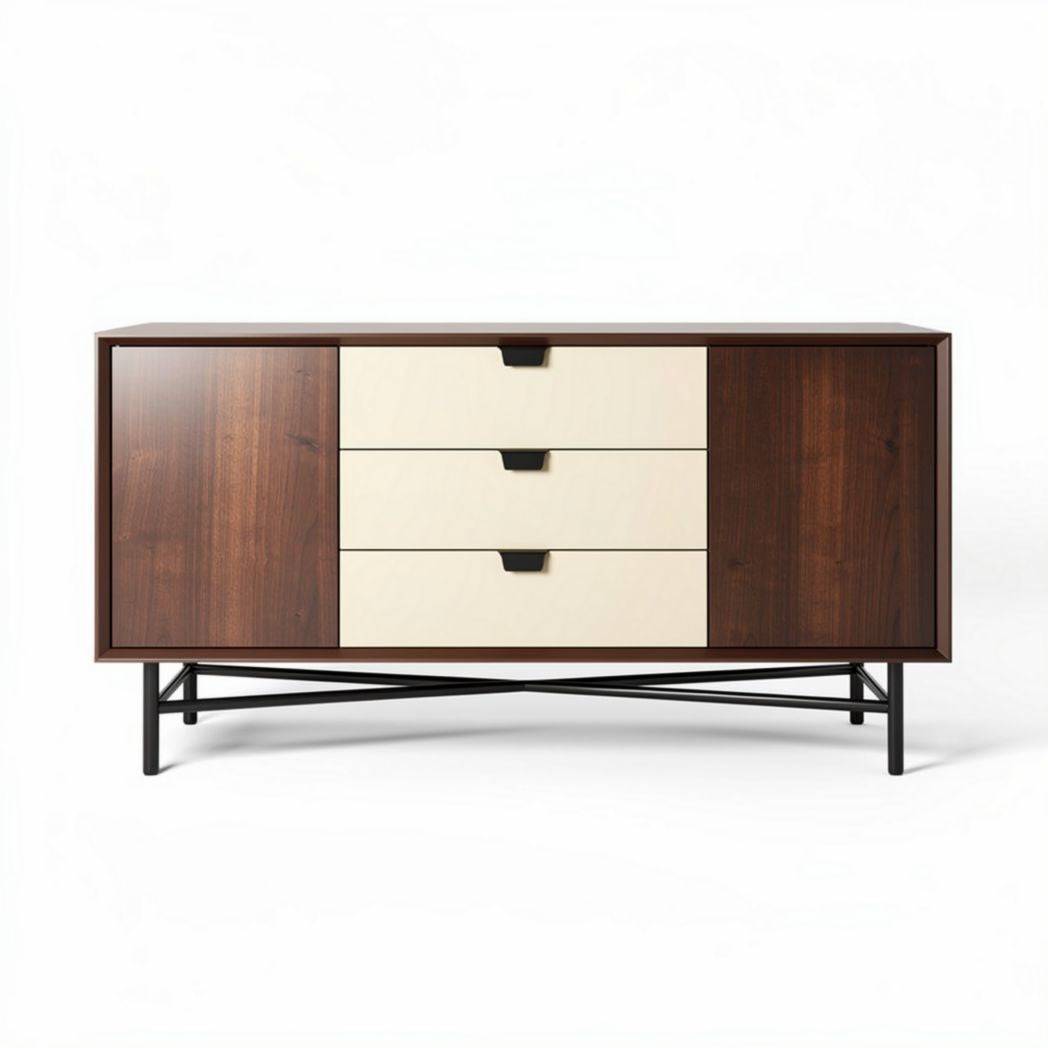 Lage kast met vier lades en twee deuren van hout en metaal 150 x 45 x 75cm