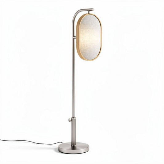 Vloerlamp van metaal en stof met ronde lampenkap hoogte 150 cm