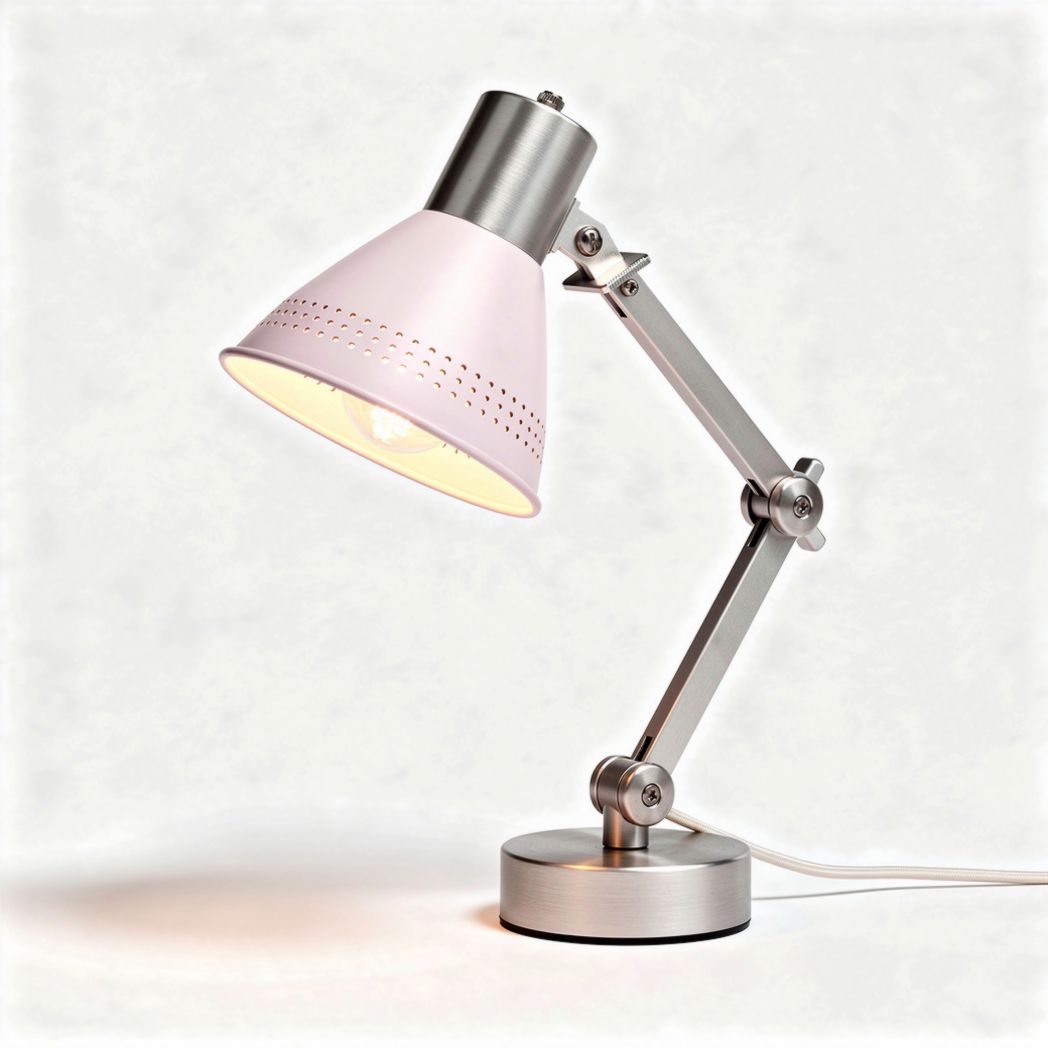 Bureaulamp met verstelbare arm en metalen basis in roze en zilver 20 x 20 x 40cm