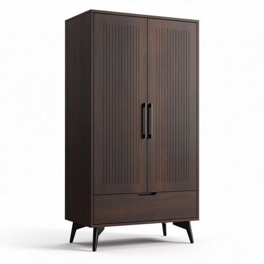 Houten kast met ribbelpatroon en lade 80 x 40 x 180 cm donkerbruin