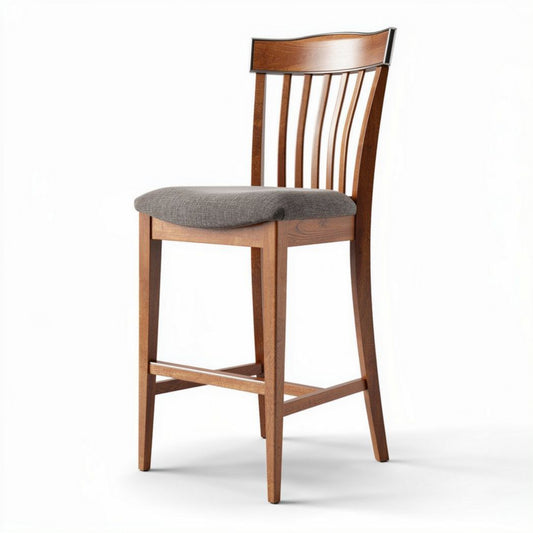 Houten barkruk met grijze stofzitting 40 x 40 x 100cm