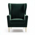 Groene velvet fauteuil met houten poten en hoge rugleuning 80 x 80 x 100cm