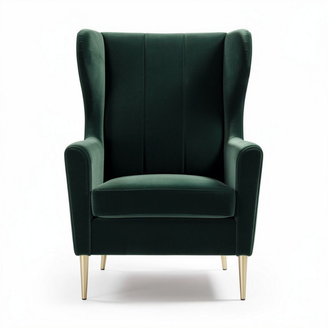 Groene velvet fauteuil met houten poten en hoge rugleuning 80 x 80 x 100cm