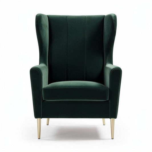 Groene velvet fauteuil met houten poten en hoge rugleuning 80 x 80 x 100cm