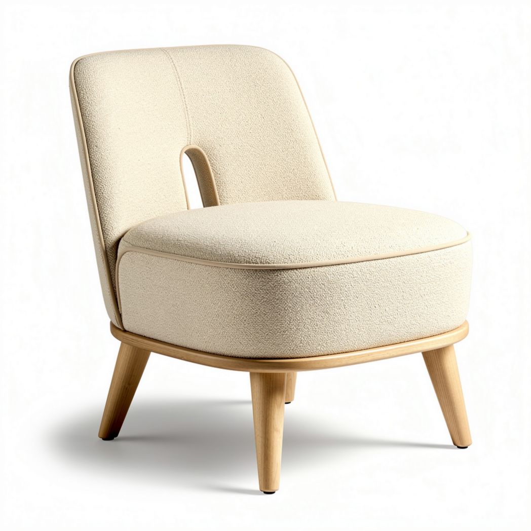 stoel van stof met houten poten in beige 70 x 70 x 75cm