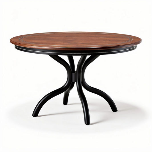 Ronde houten tafel met zwart metalen frame 80 x 80 x 75cm
